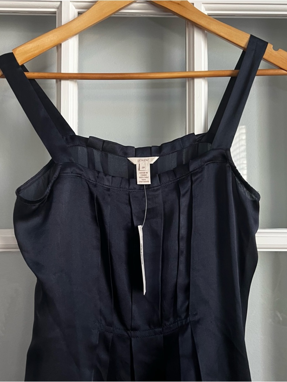 J. Crew Navy Silk Square-Neck Pleated Camisole - Picture 2 of 6